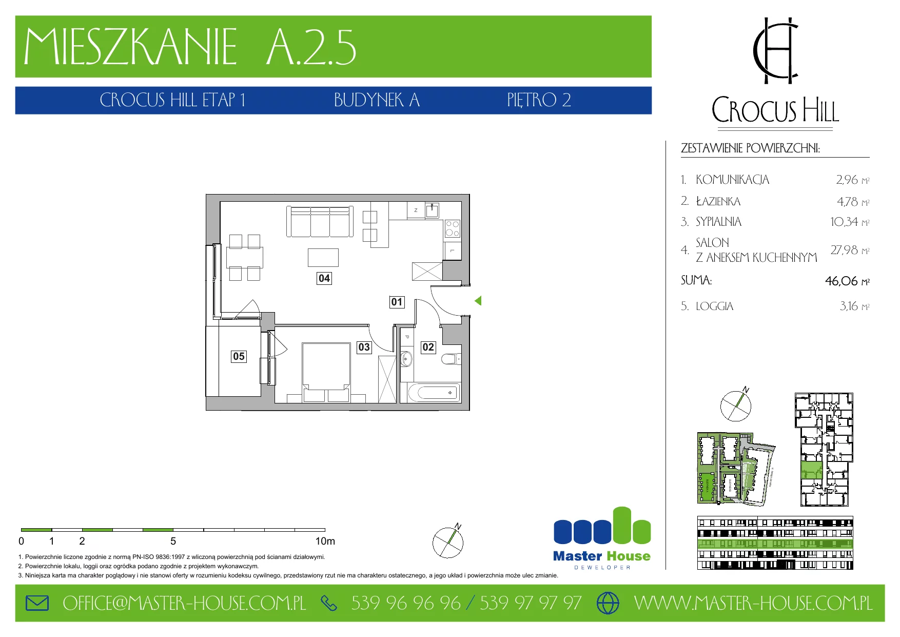 Mieszkanie 46,06 m², piętro 2, oferta nr A.2.5, Crocus Hill, Szczecin, Śródmieście, ul. Jerzego Janosika 2, 2A, 3, 3A